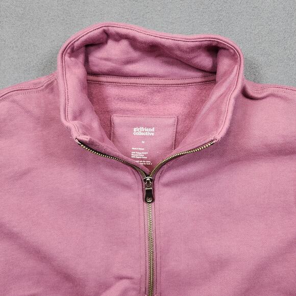Girlfriend Collective Womens Top Medium Pink 1/2 Zip Pullover Cropped Sweatshirt - Picture 6 of 9